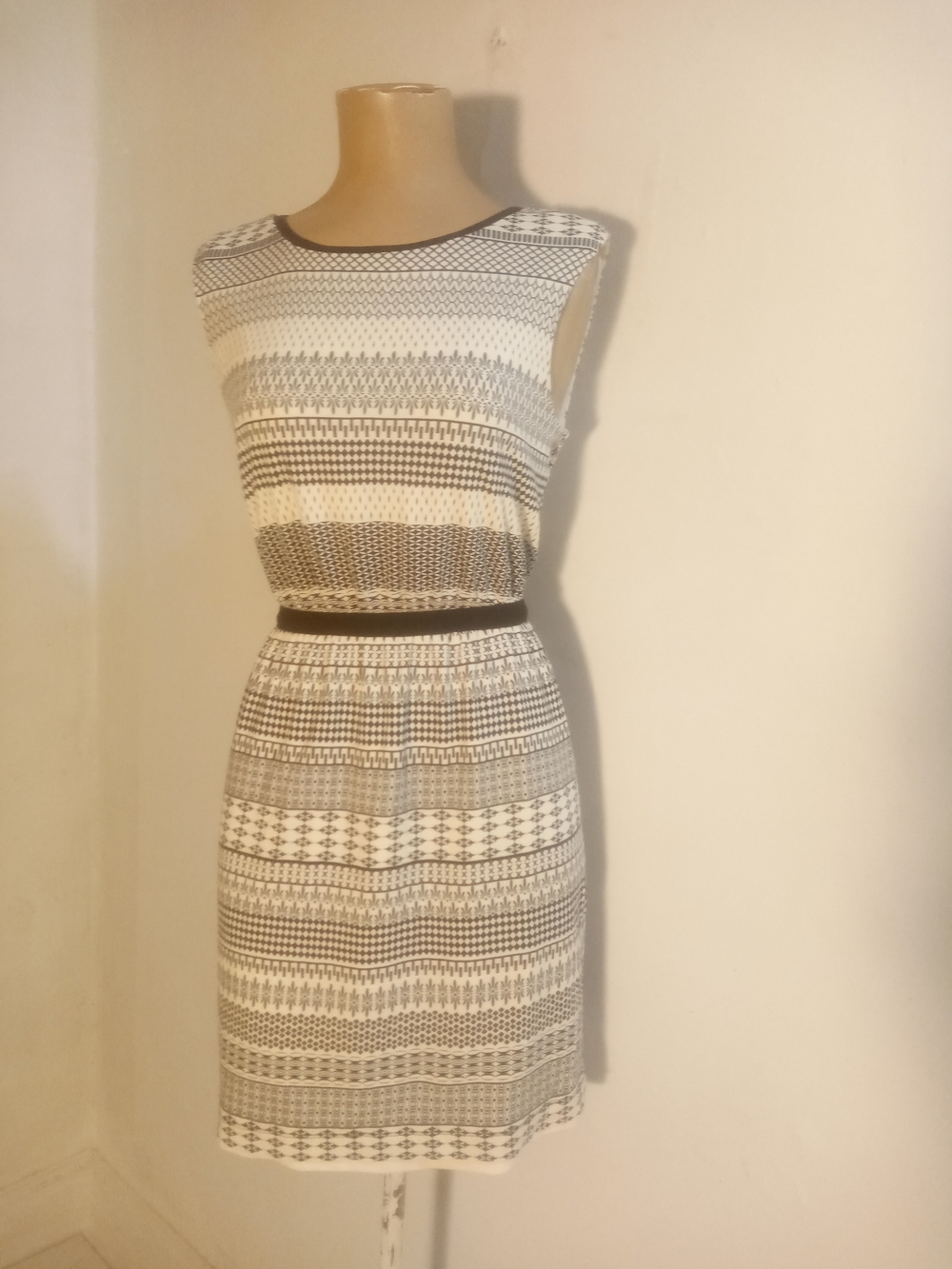 LOFT Cream and Black Asymmetrical Two-Piece Dress
